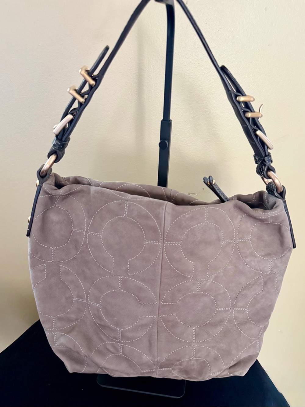 Suede Quilted Hobo Bag in Taupe - Soft Shoulder Tote